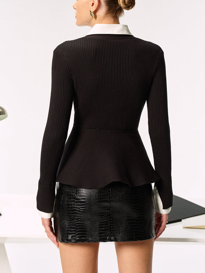2 in 1 Shirt Panel Ribbed Peplum Cardigan  Liora Lane Boutique Cardigans