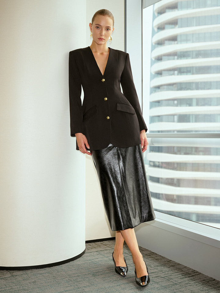 V-Neck Metal Button Blazer  Liora Lane Boutique Blazers