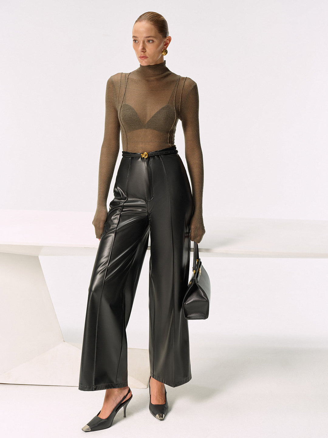 Wool Blend Fitted Sheer Turtleneck Knit Top  Liora Lane Boutique Knit Tops