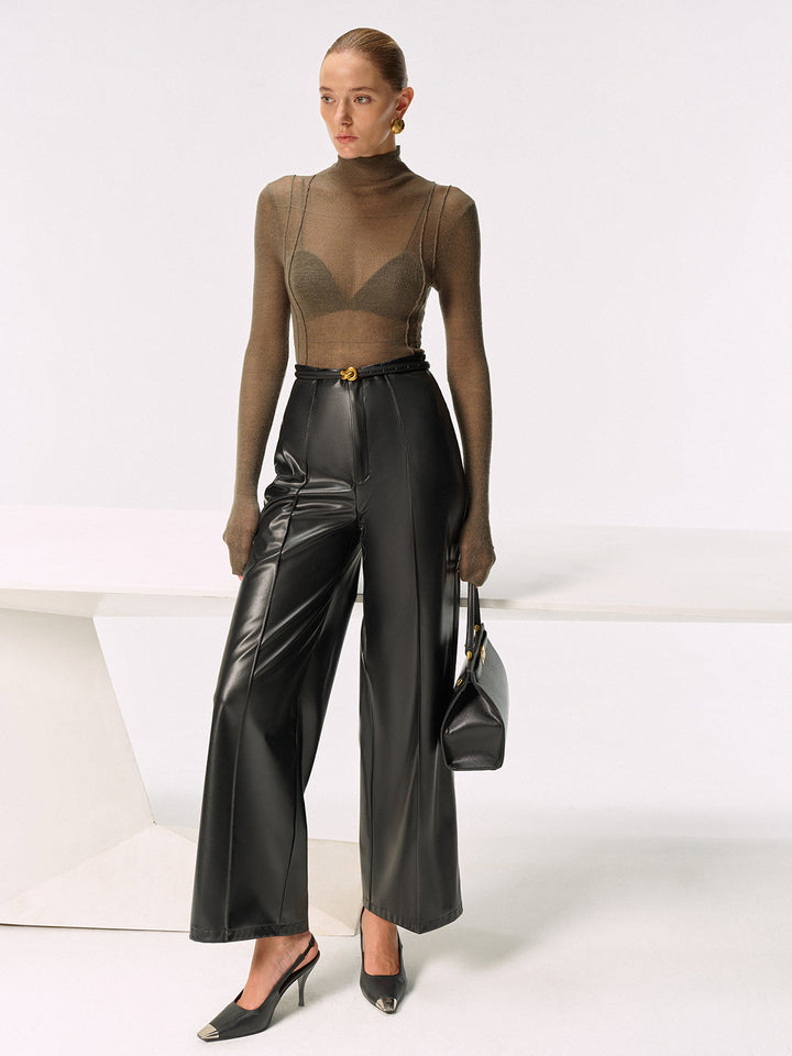 Wool Blend Fitted Sheer Turtleneck Knit Top  Liora Lane Boutique Knit Tops