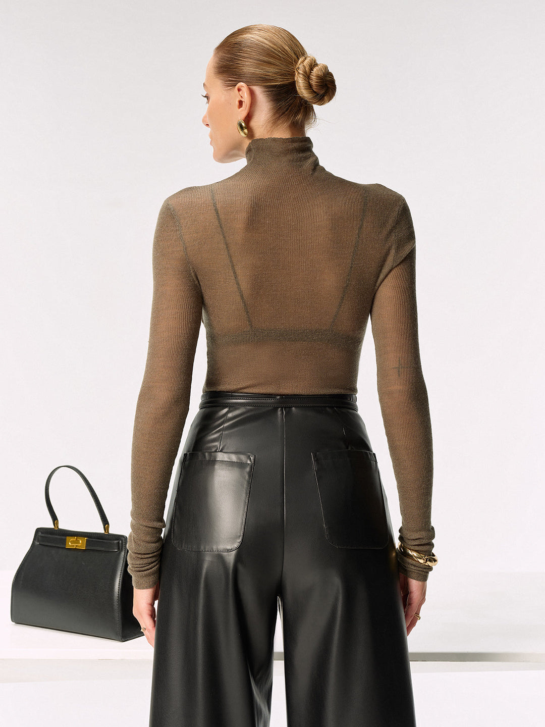 Wool Blend Fitted Sheer Turtleneck Knit Top  Liora Lane Boutique Knit Tops