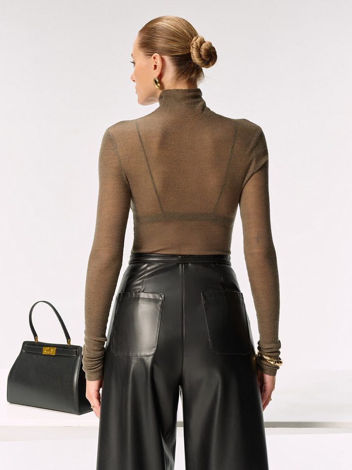 Wool Blend Fitted Sheer Turtleneck Knit Top  Liora Lane Boutique Knit Tops