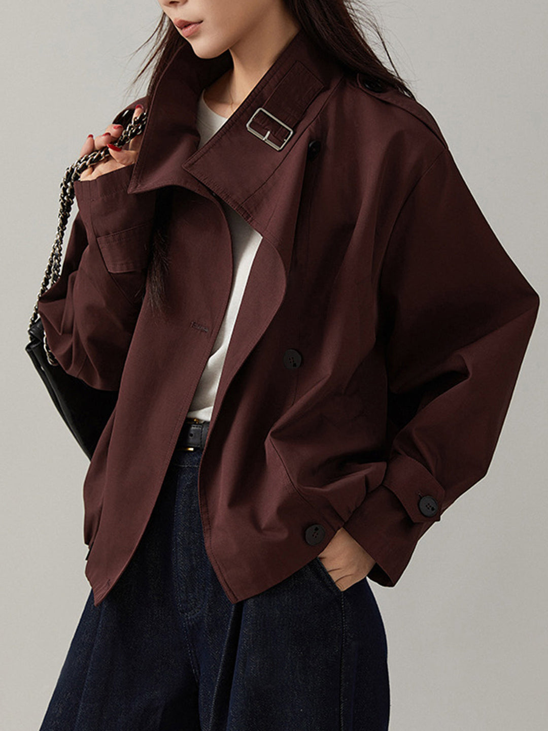 Vintage Loose Trench Coat  Liora Lane Boutique Trench Coats Burgundy / XL 69.00