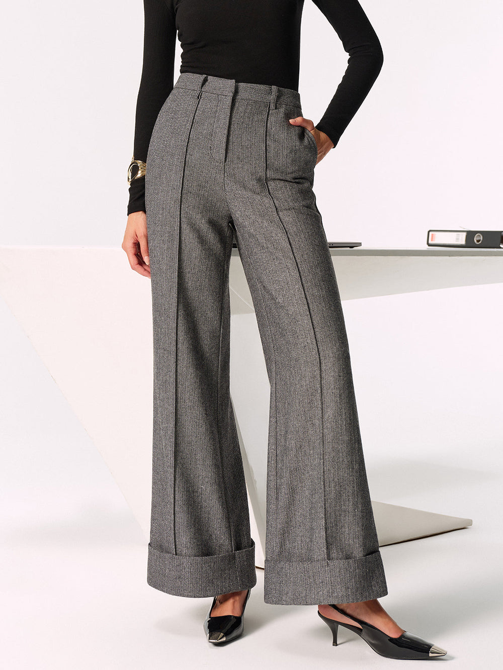 Mid-Waist Cuffed Wide-Leg Pants  Liora Lane Boutique Pants