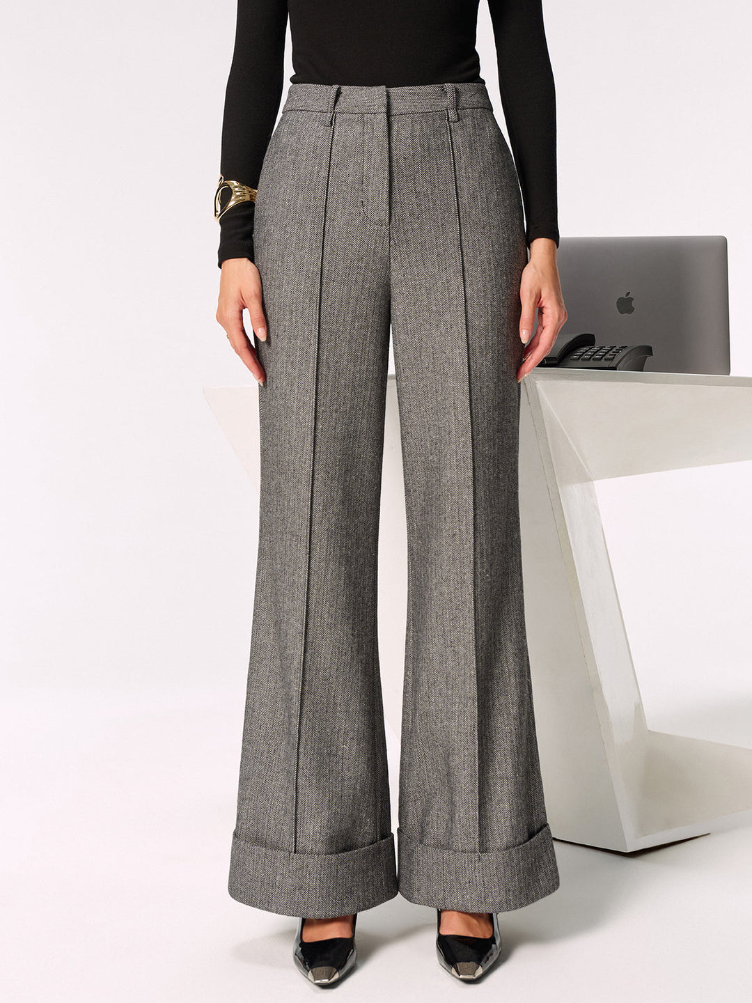 Mid-Waist Cuffed Wide-Leg Pants  Liora Lane Boutique Pants
