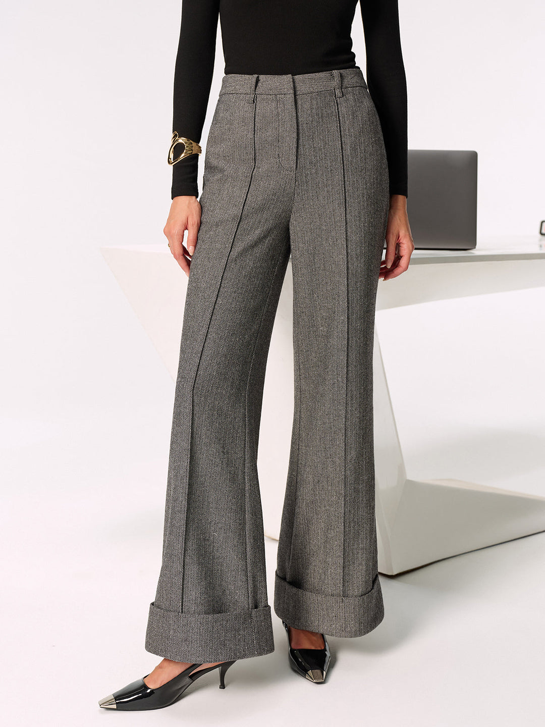 Mid-Waist Cuffed Wide-Leg Pants  Liora Lane Boutique Pants