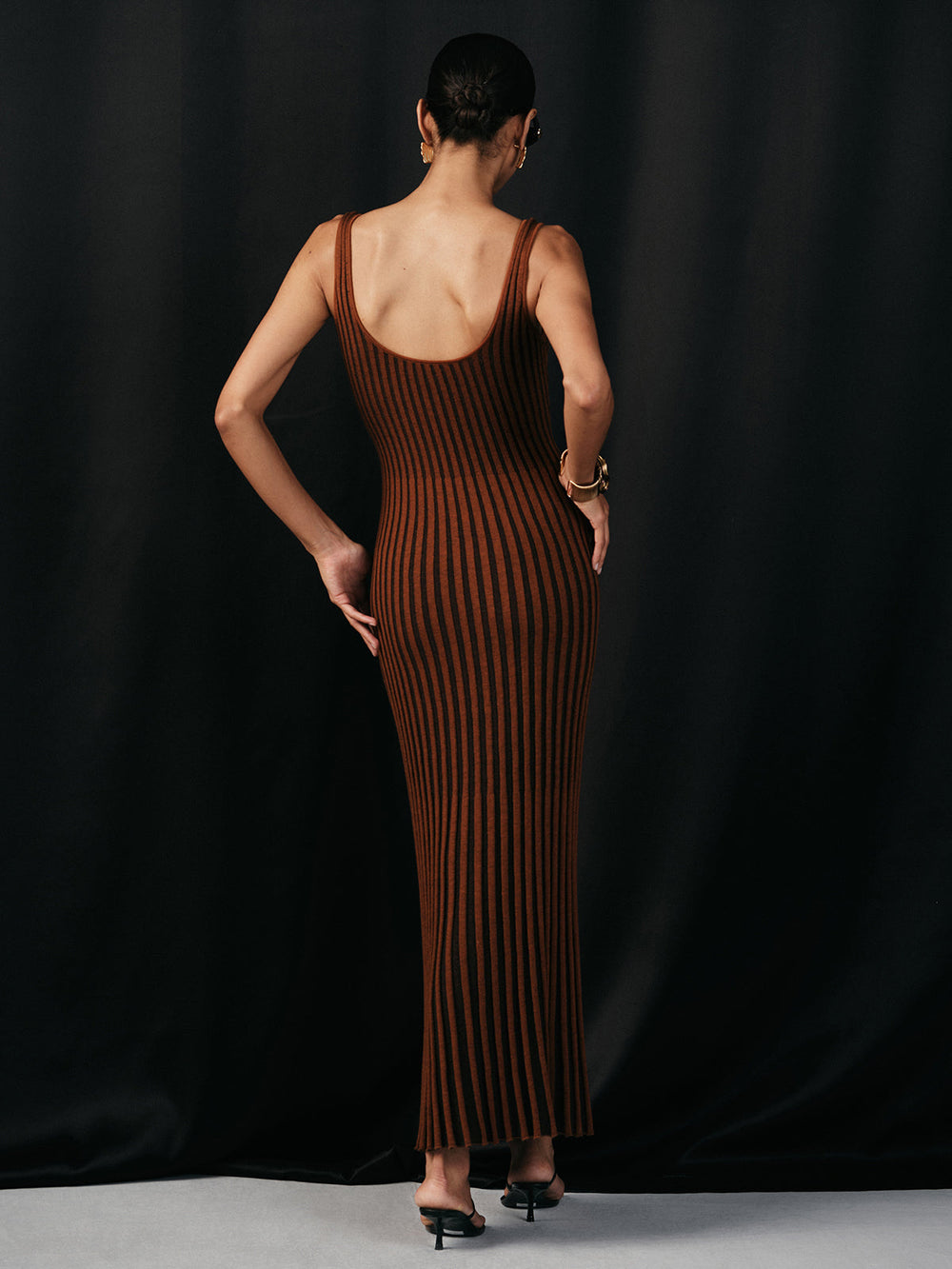 Wool Blend Striped Knit V-Neck Midi Dress  Liora Lane Boutique Sweater Dresses