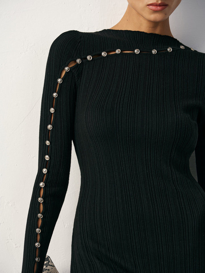 Textured Pearl Wool Blend Fitted Sweater Dress  Liora Lane Boutique Sweater Dresses