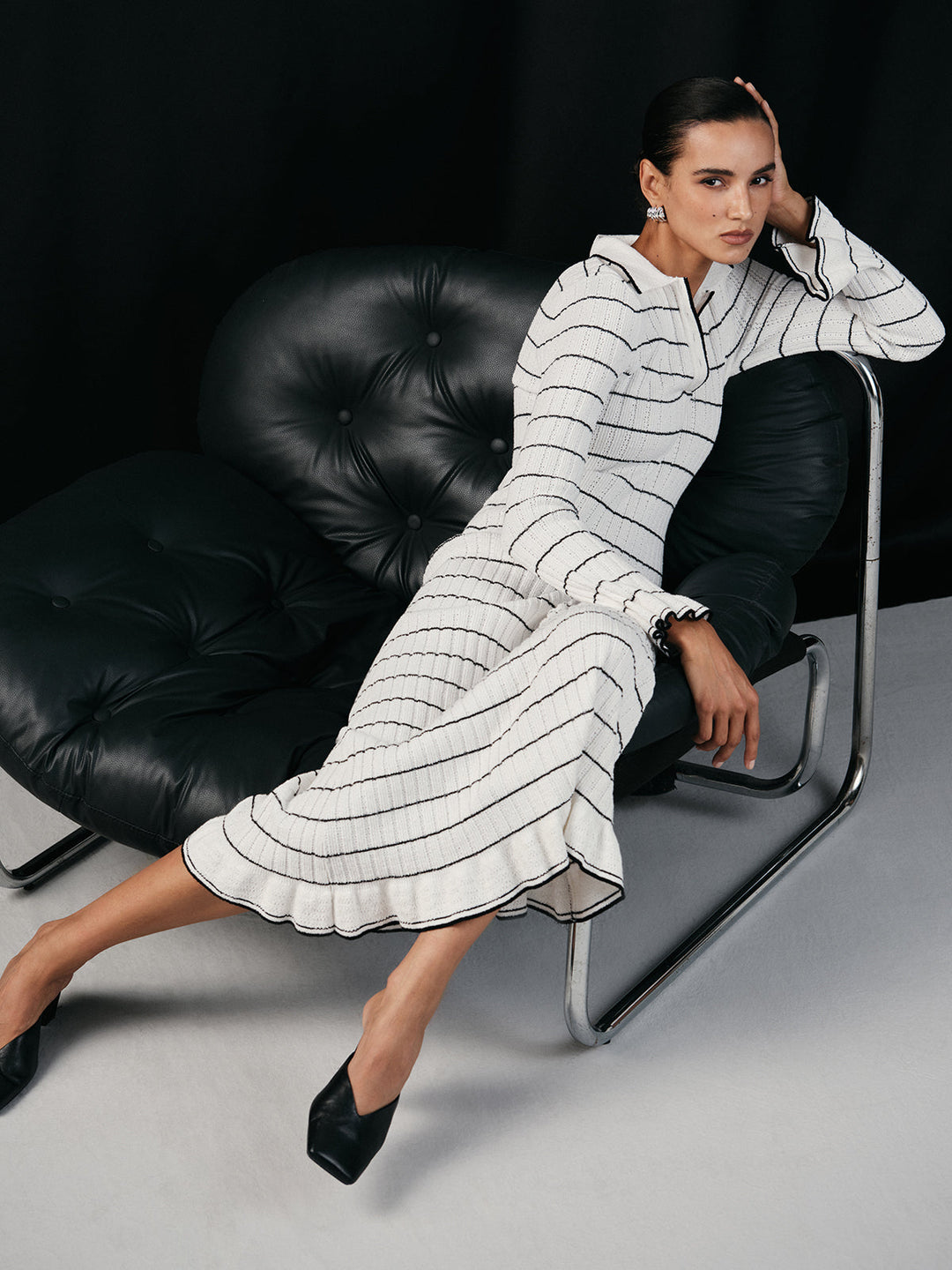 Sailor-stripe Stretch-knit Midi Dress  Liora Lane Boutique Sweater Dresses White / XL 172.99