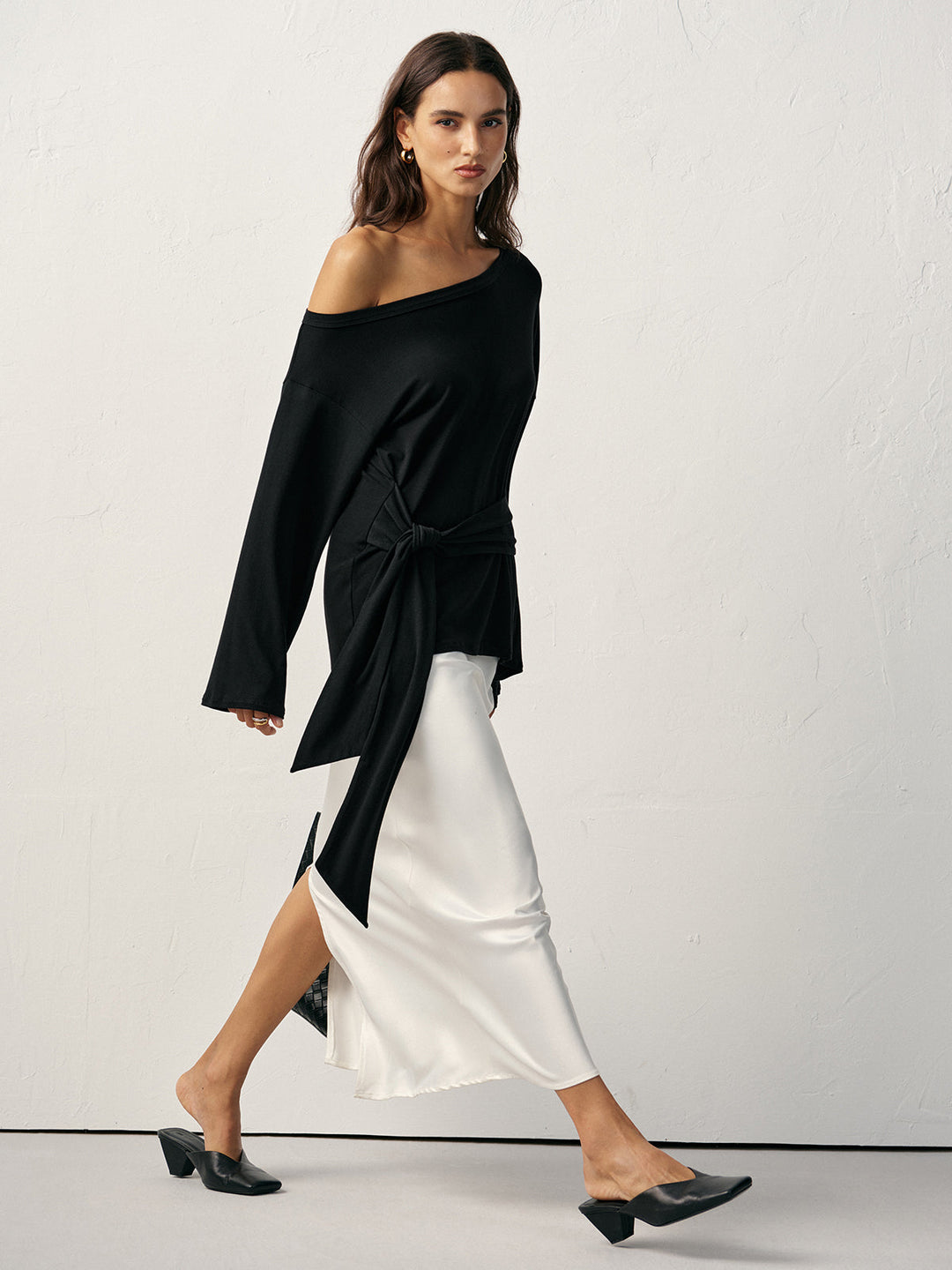 Off-Shoulder Long Sleeve T-Shirt  Liora Lane Boutique T-Shirts Black / XL 35.00