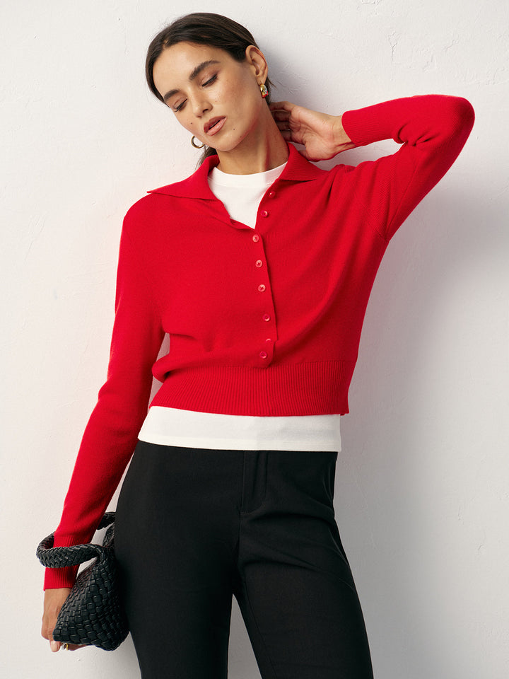 Knit Button Front Collared Top  Liora Lane Boutique Knit Tops Red / XL 39.00