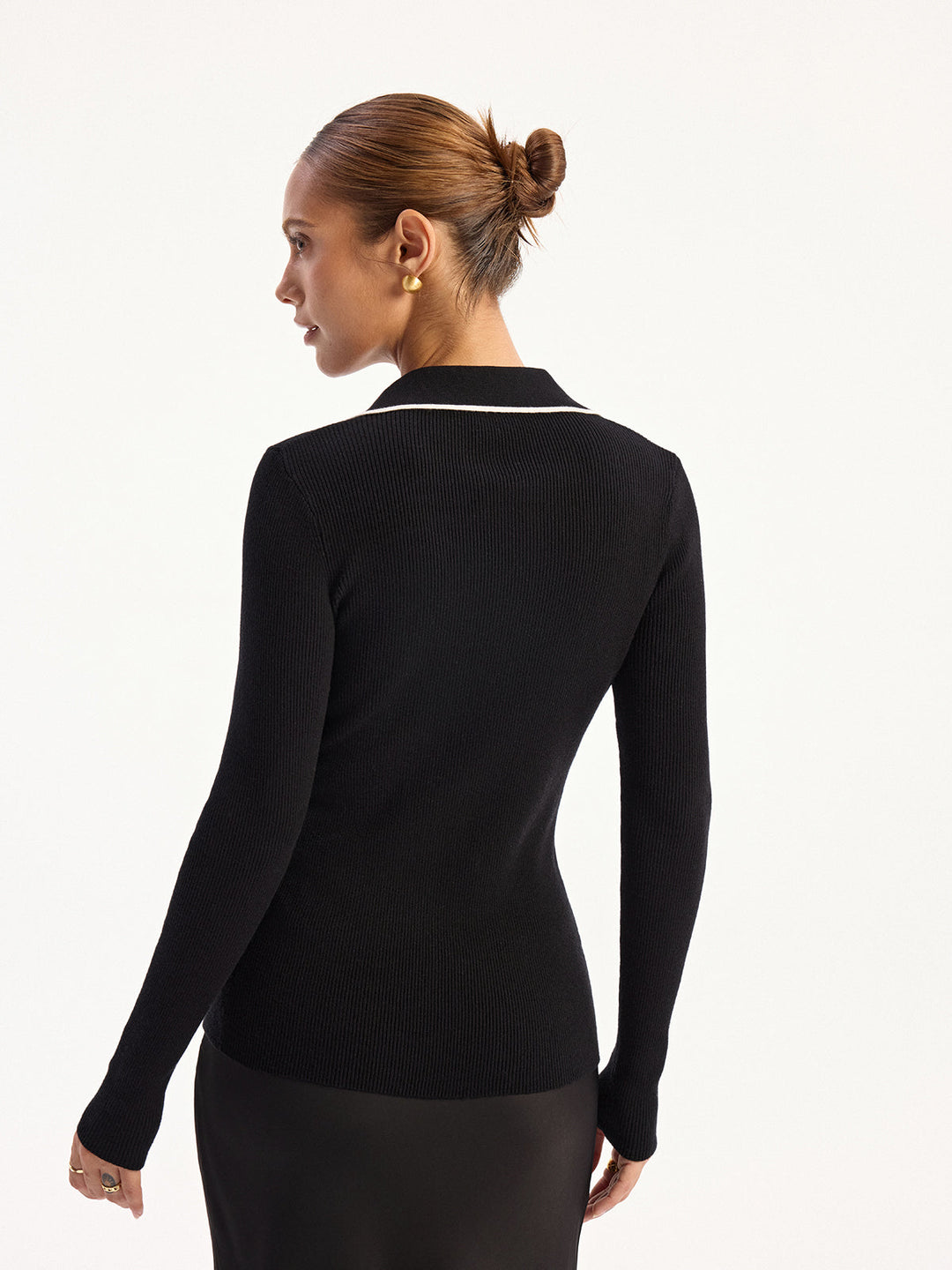 Contrast-Trim Polo Collar Knit Cardigan  Liora Lane Boutique Cardigans