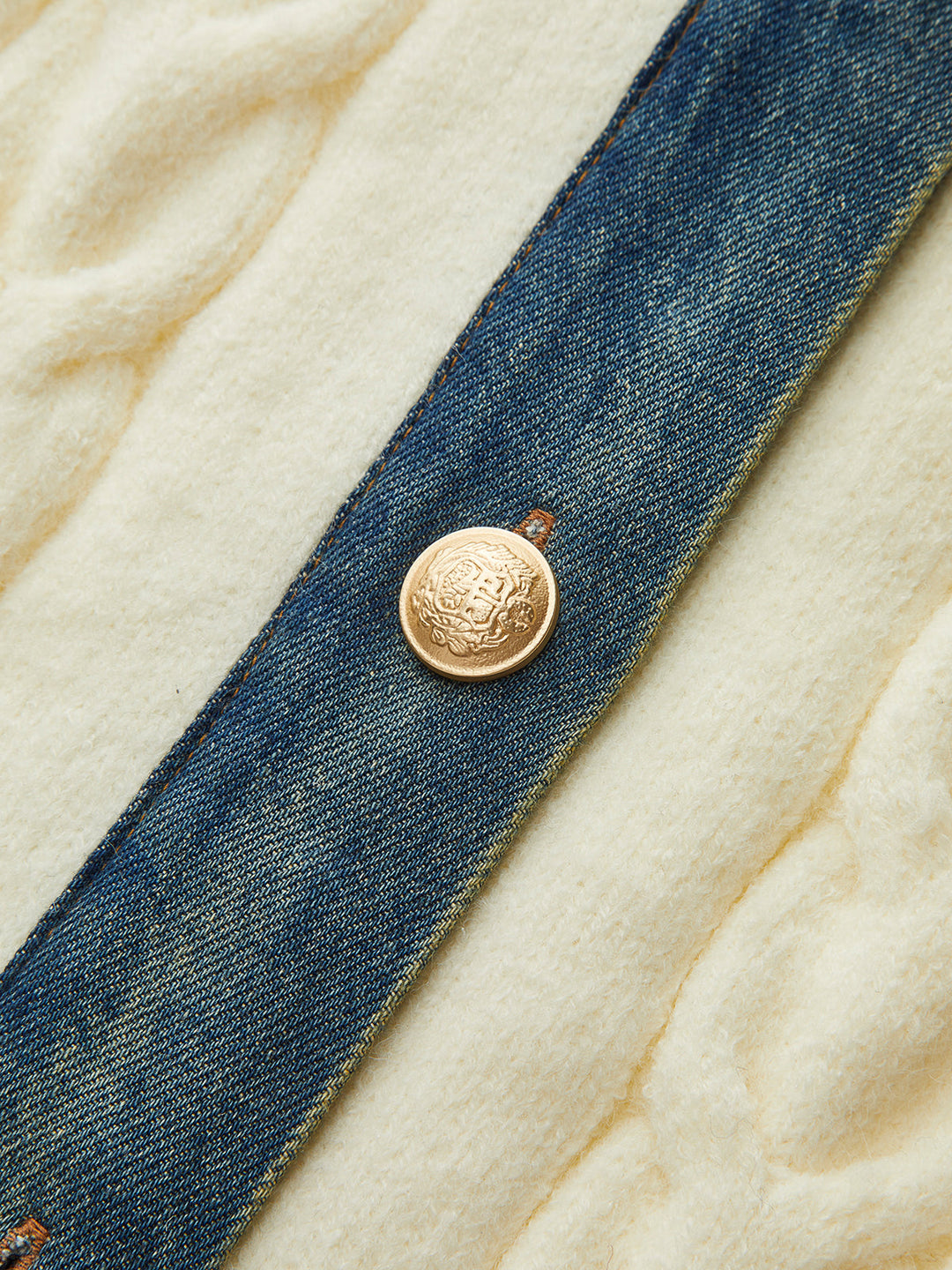 Denim Paneled Cable Knit Sleeveless Vest  Liora Lane Boutique Knit Tops