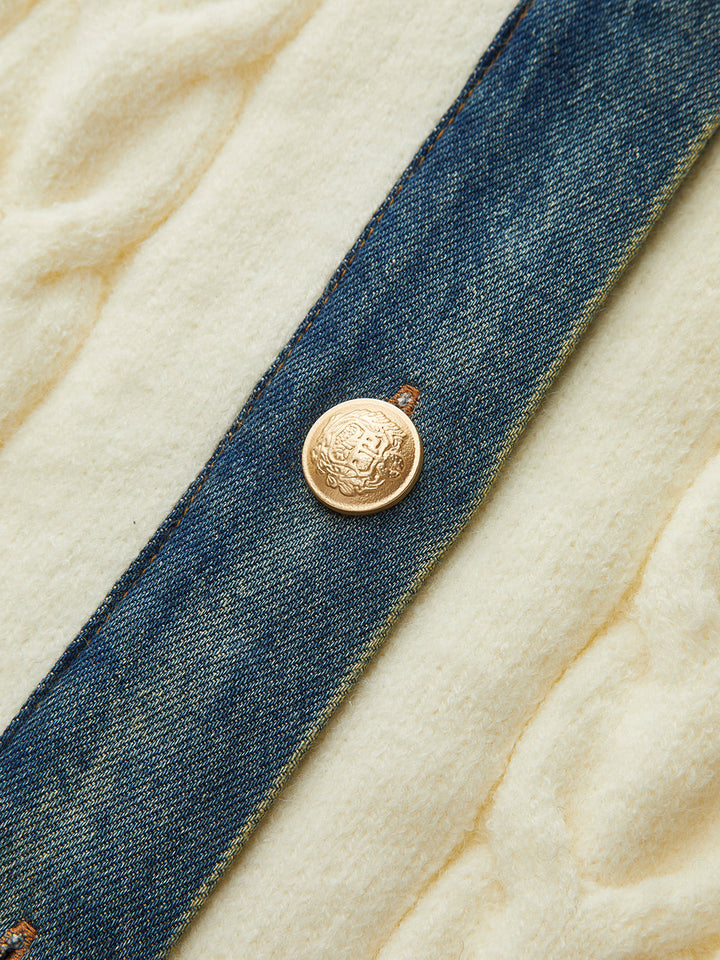 Denim Paneled Cable Knit Sleeveless Vest  Liora Lane Boutique Knit Tops