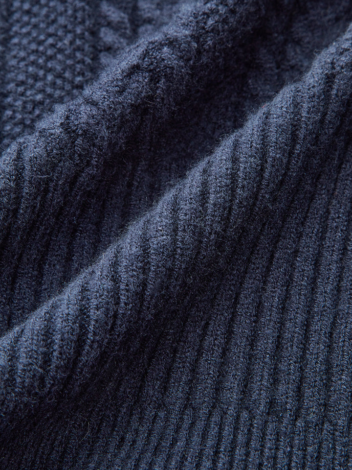 Denim Collar Cable Knit Button-Front Peplum Cardigan  Liora Lane Boutique Cardigans