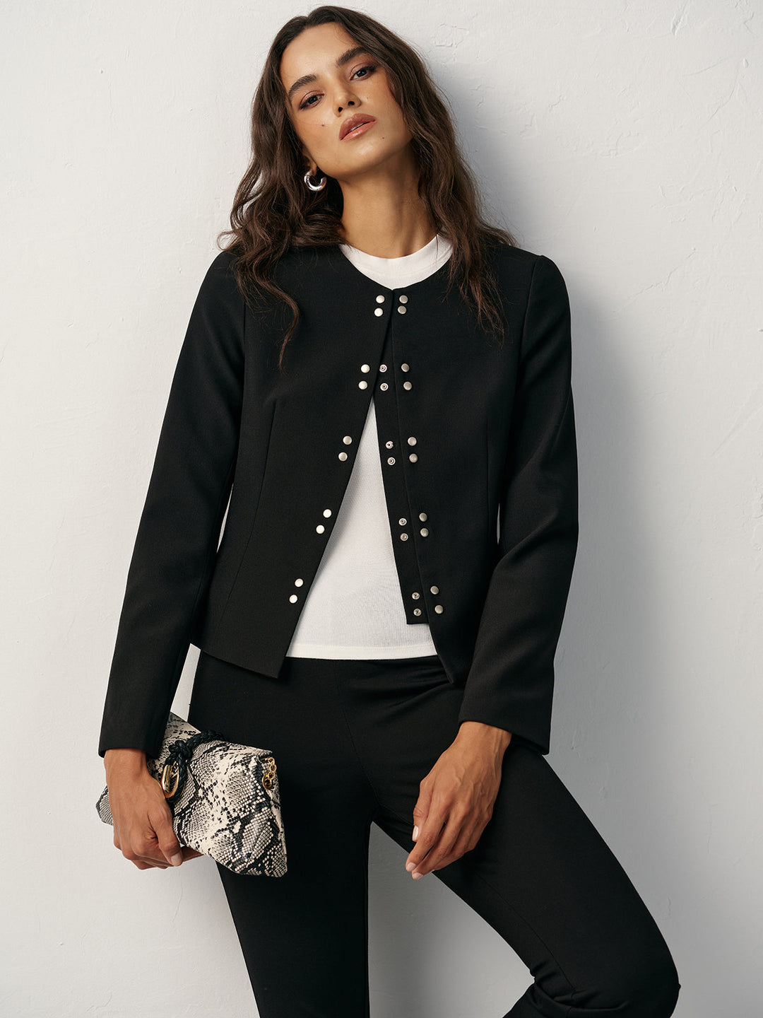 Round Neck Double-Breasted Blazer  Liora Lane Boutique Blazers Black / XL 146.00