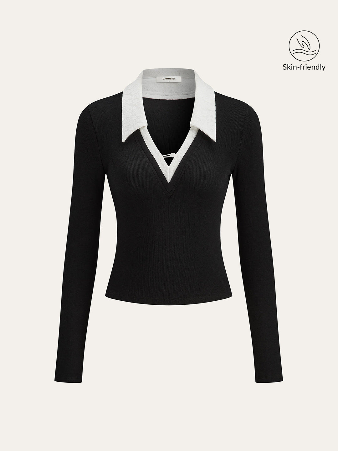 Lace Trim Collar Cotton Blend T-Shirt  Liora Lane Boutique T-Shirts Black / XL 42.00