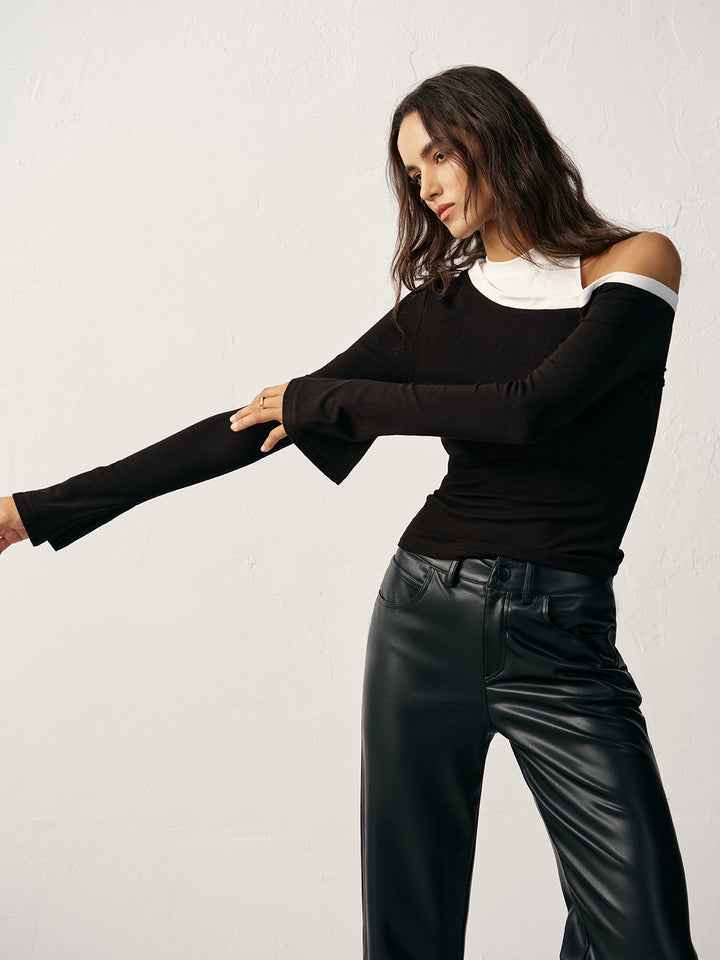 Color Block Asymmetric Cut-Out Long Sleeve T-Shirt  Liora Lane Boutique T-Shirts