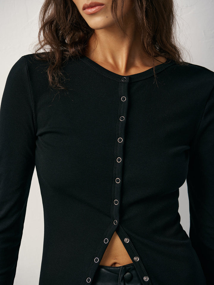 Button-Front Fitted Ribbed T-Shirt  Liora Lane Boutique T-Shirts