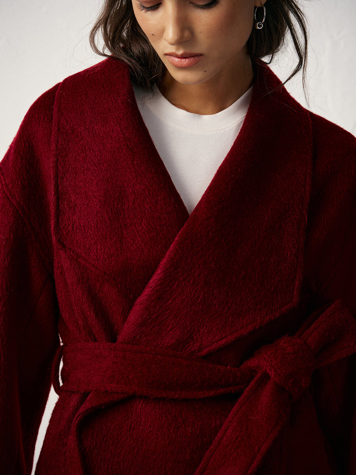 Wool Blend Belted Wrap Coat  Liora Lane Boutique Wool Coats