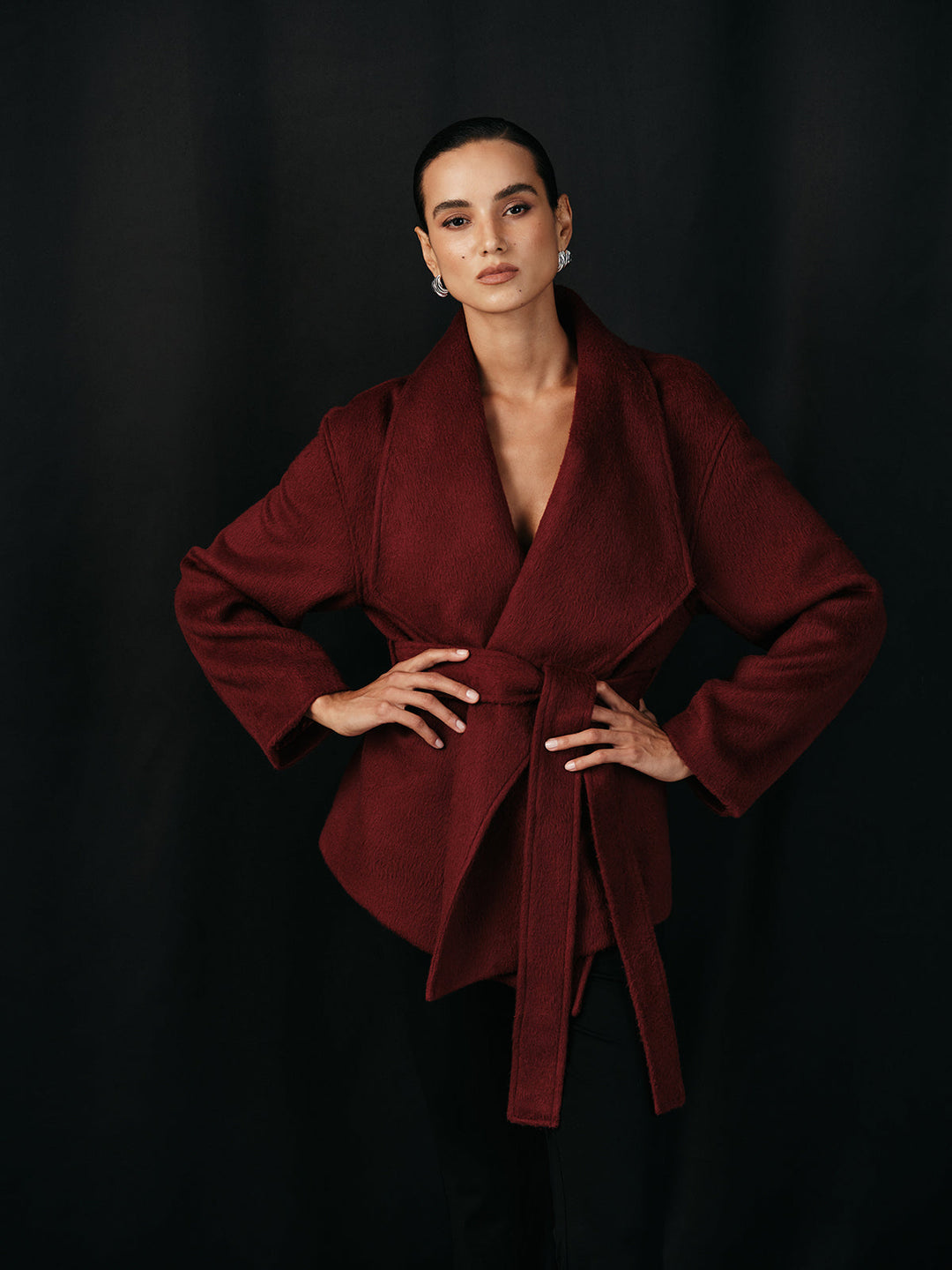 Wool Blend Belted Wrap Coat  Liora Lane Boutique Wool Coats Fuchsia / XL 105.00