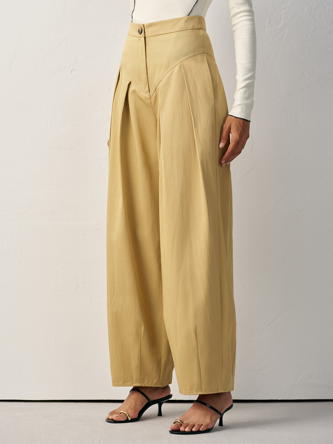 High-Waisted Pleated Wide-Leg Pants  Liora Lane Boutique Pants Khaki / XL 48.00