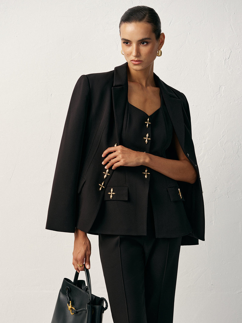 Cross-Shaped Button Blazer  Liora Lane Boutique Blazers