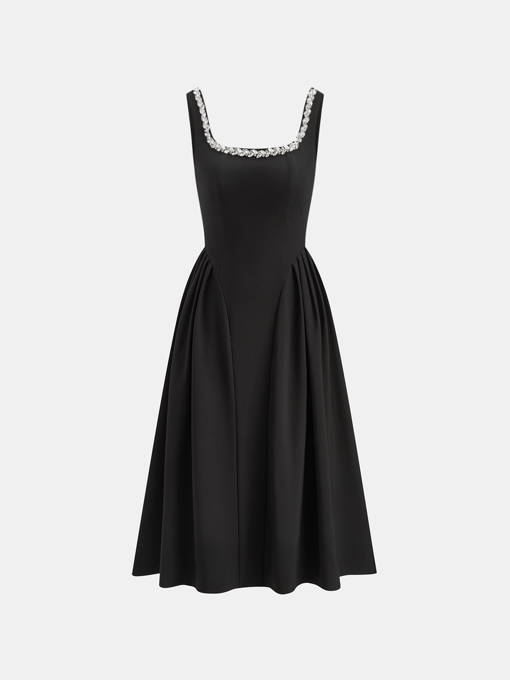 Sleeveless Square Neck Diamond Trim Flare Dress  Liora Lane Boutique Dresses