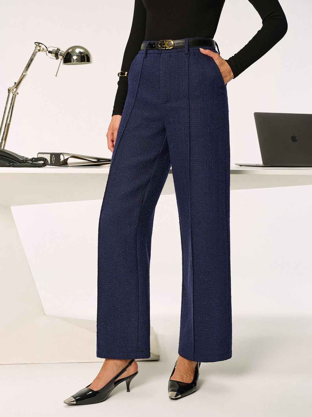 Mid-Waist Tweed Straight-Leg Pants  Liora Lane Boutique Pants