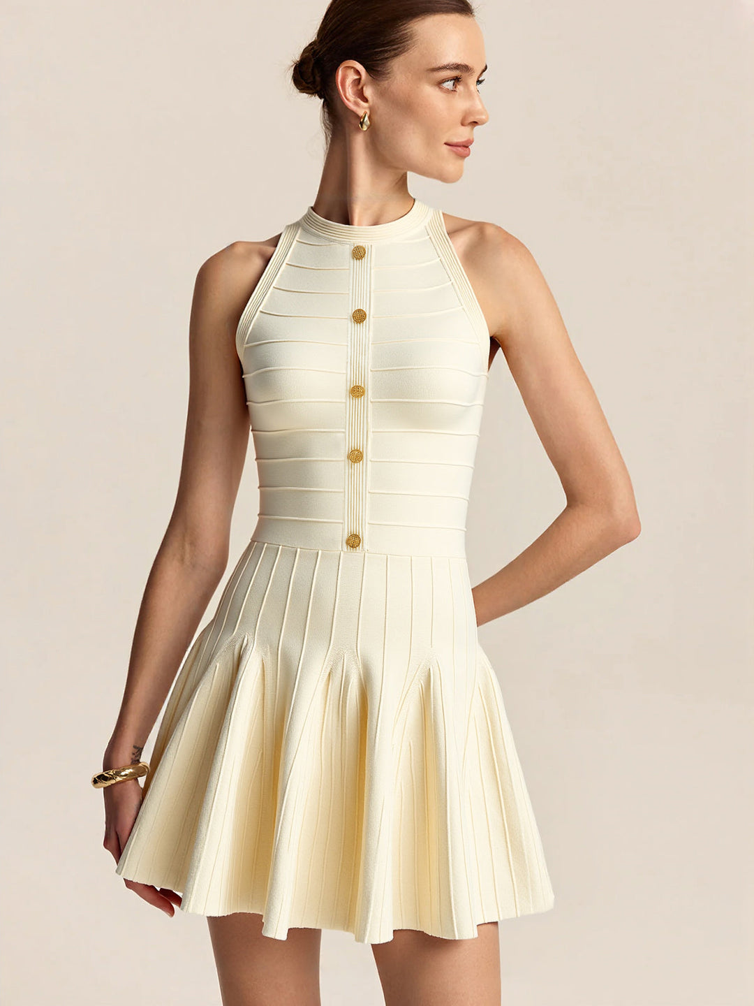 Halter Neck Backless Sweater Dress  Liora Lane Boutique Sweater Dresses Beige / XL 49.00