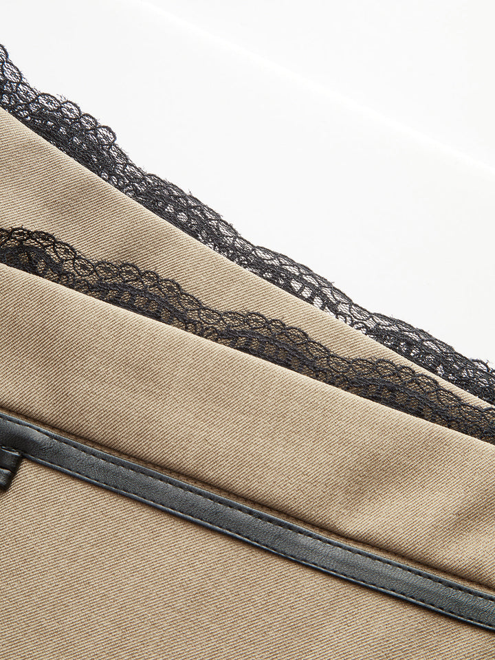 Lace Trim Faux Leather Buckle Mini Skirt  Liora Lane Boutique Skirts