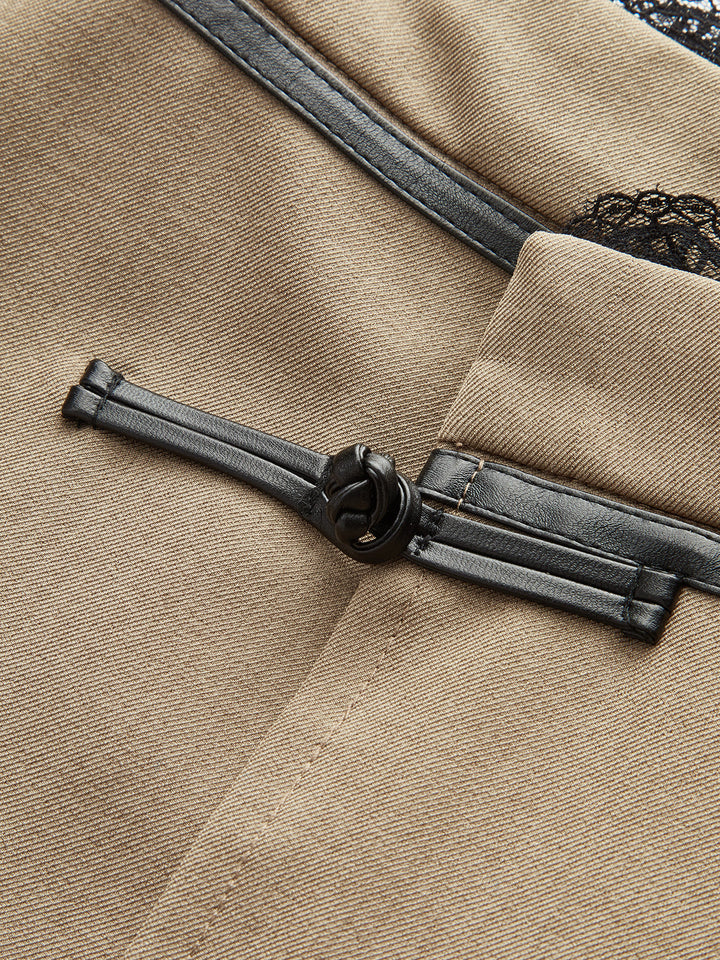 Lace Trim Faux Leather Buckle Mini Skirt  Liora Lane Boutique Skirts