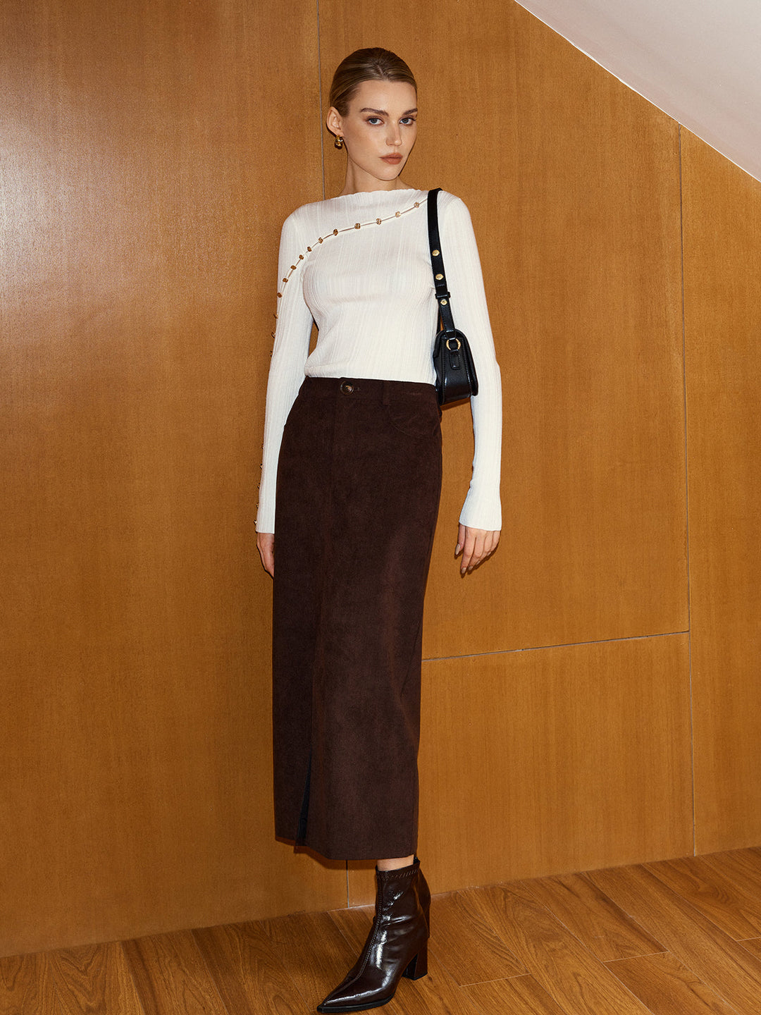 Metal Detail Asymmetric Cut-Out Wool Blend Top  Liora Lane Boutique Knit Tops