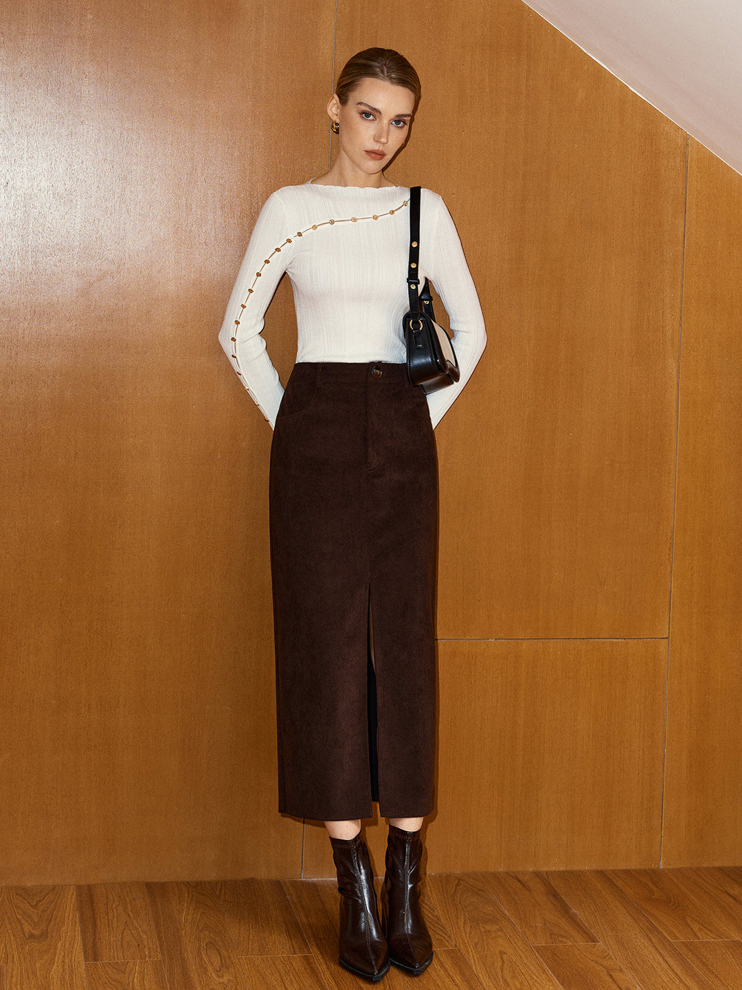 Metal Detail Asymmetric Cut-Out Wool Blend Top  Liora Lane Boutique Knit Tops