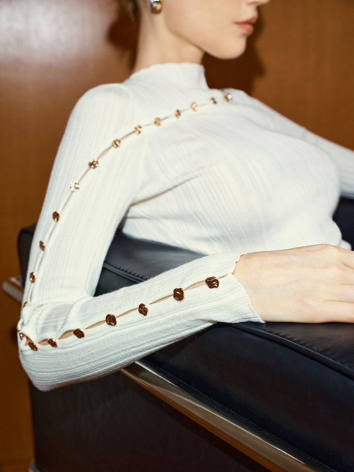 Metal Detail Asymmetric Cut-Out Wool Blend Top  Liora Lane Boutique Knit Tops