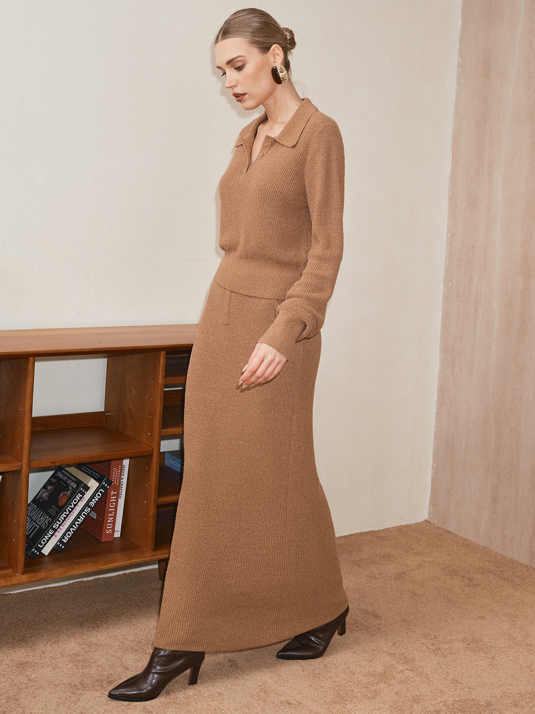 Polo Collar Cinched Waist Sweater  Liora Lane Boutique Sweaters