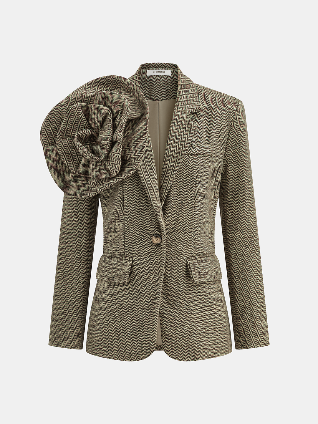 Large 3D Flower Single Button Tweed Blazer  Liora Lane Boutique Blazers Dark Brown / L 228.00