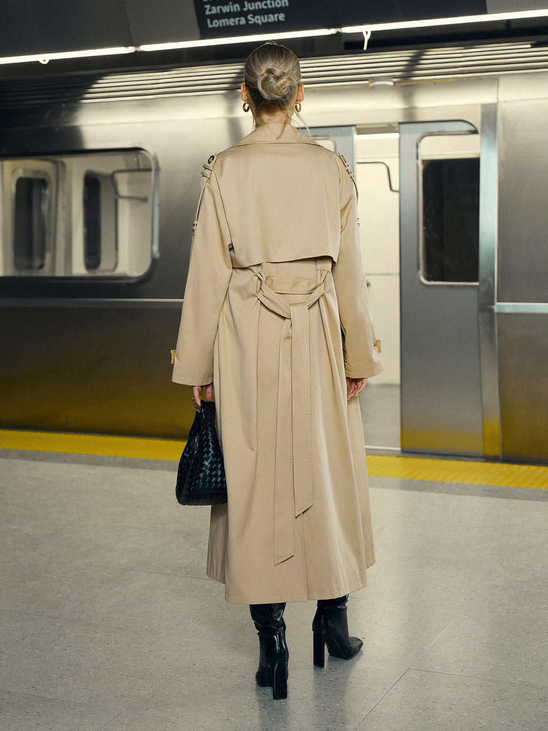Cotton-Blend Double-Breasted Belted Long Trench Coat  Liora Lane Boutique Trench Coats