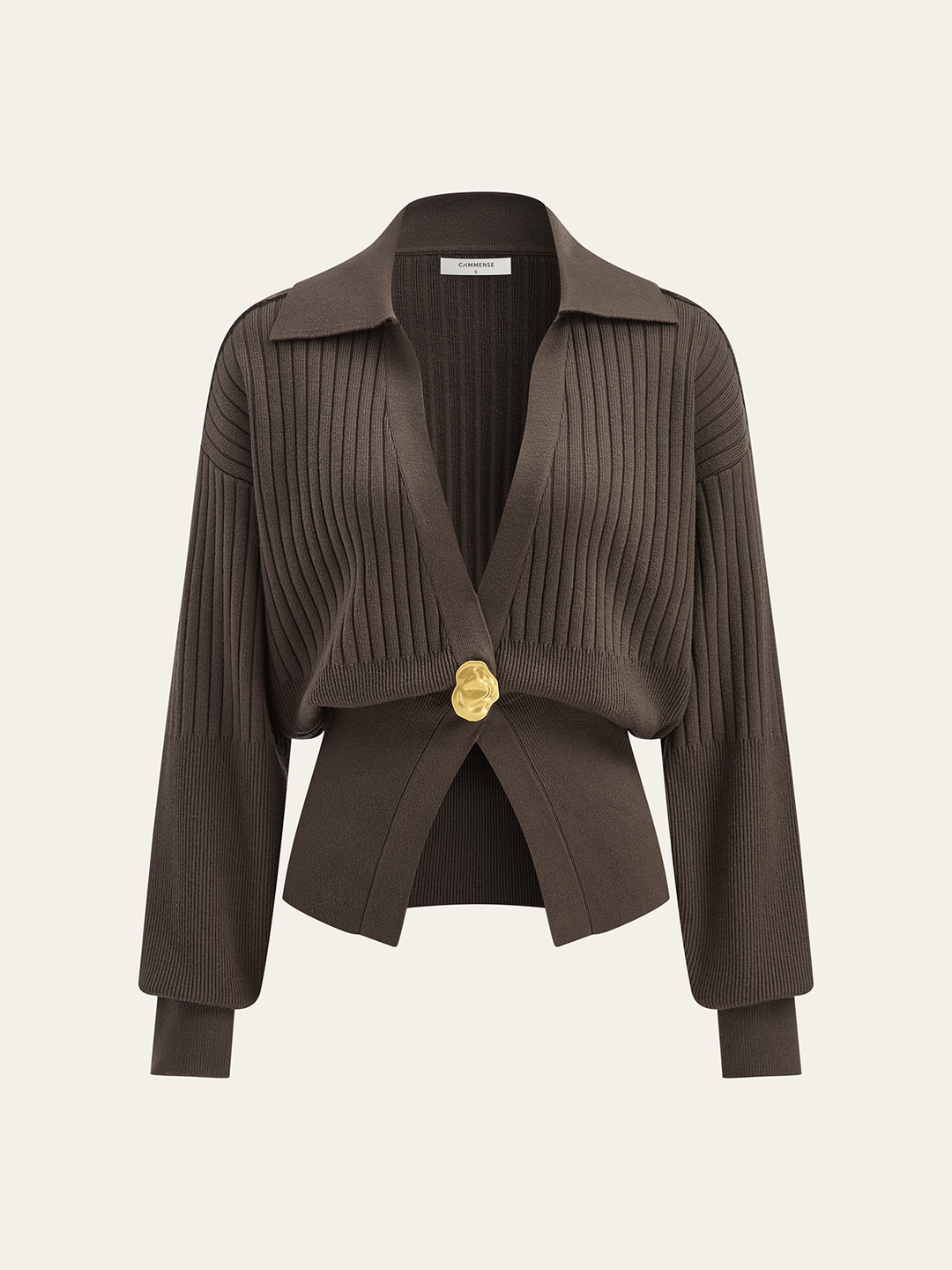 Ribbed Collared Metal Button Cardigan  Liora Lane Boutique Cardigans Dark Brown / XL 58.00