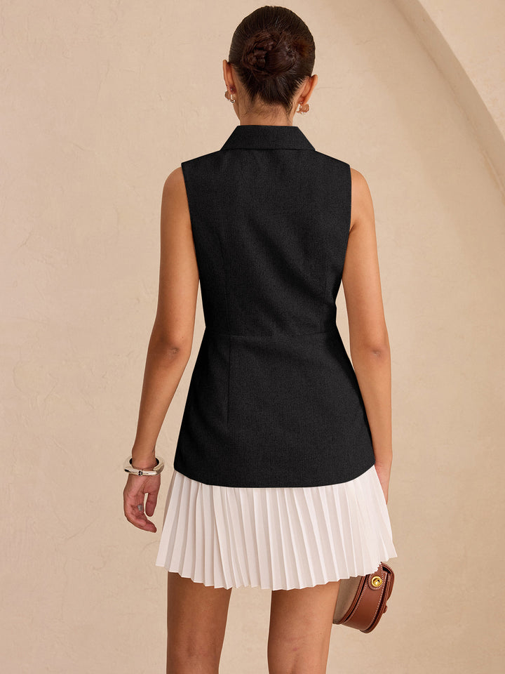 Sleeveless Collared Top Panel Pleated Skirt Mini Dress  Liora Lane Boutique Dresses