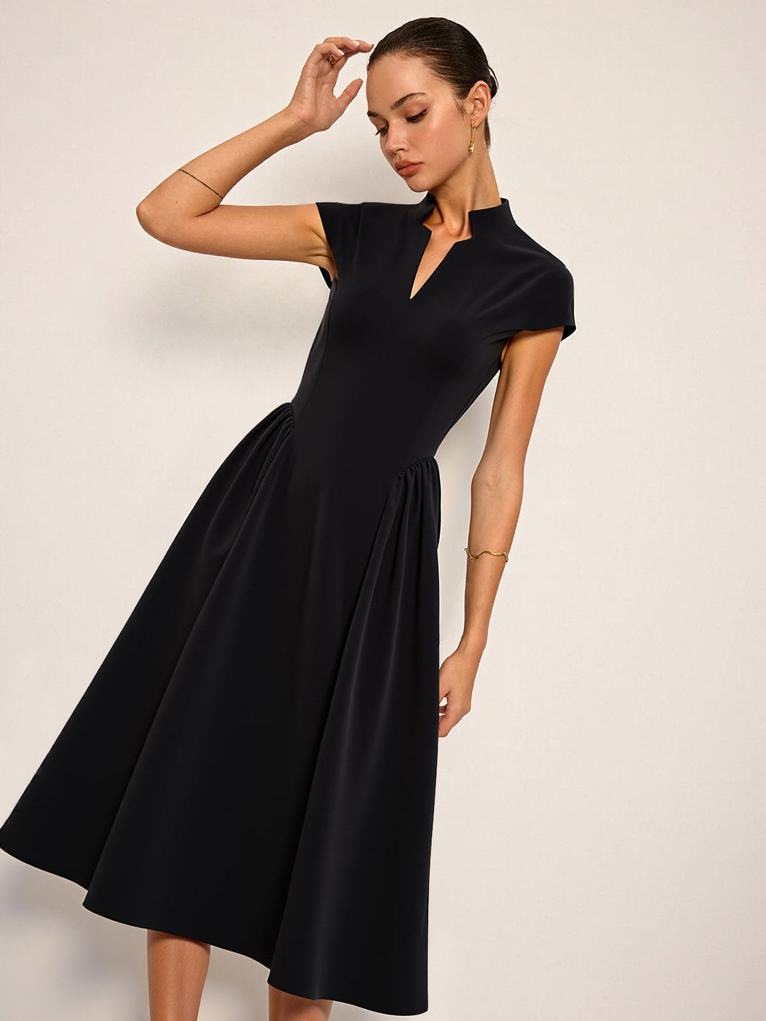 Cap Sleeved Keyhole Neckline Flared Midi Dress  Liora Lane Boutique Dresses Black / XL 69.00