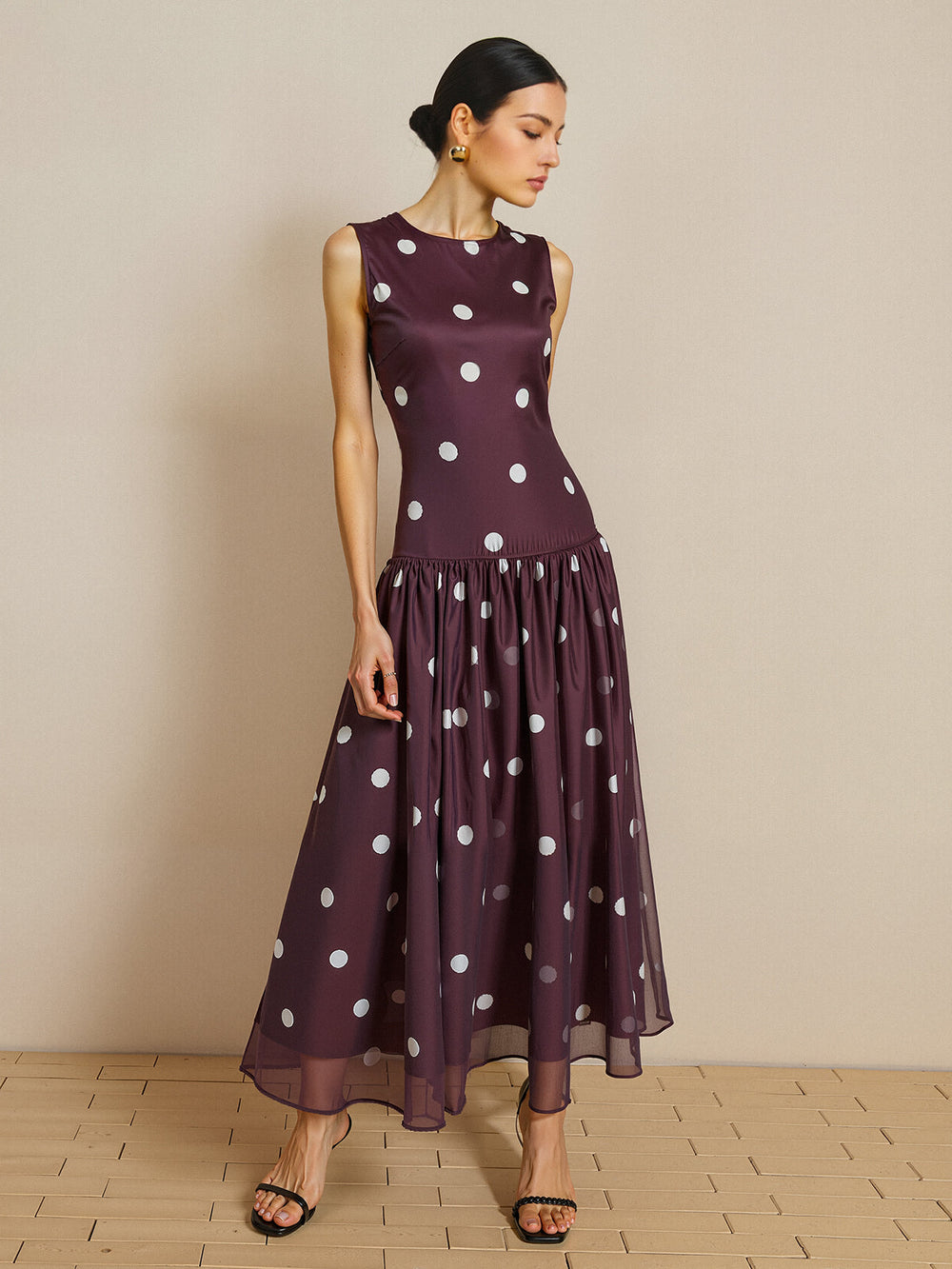 Polka Dot Sleeveless Chiffon Maxi Dress  Liora Lane Boutique Dresses