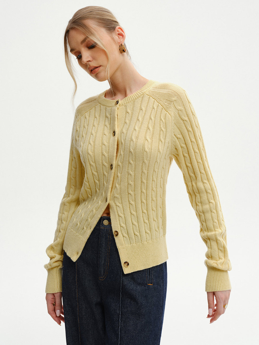 Cable-Knit Buttoned Cardigan  Liora Lane Boutique Cardigans Yellow / XL 52.00