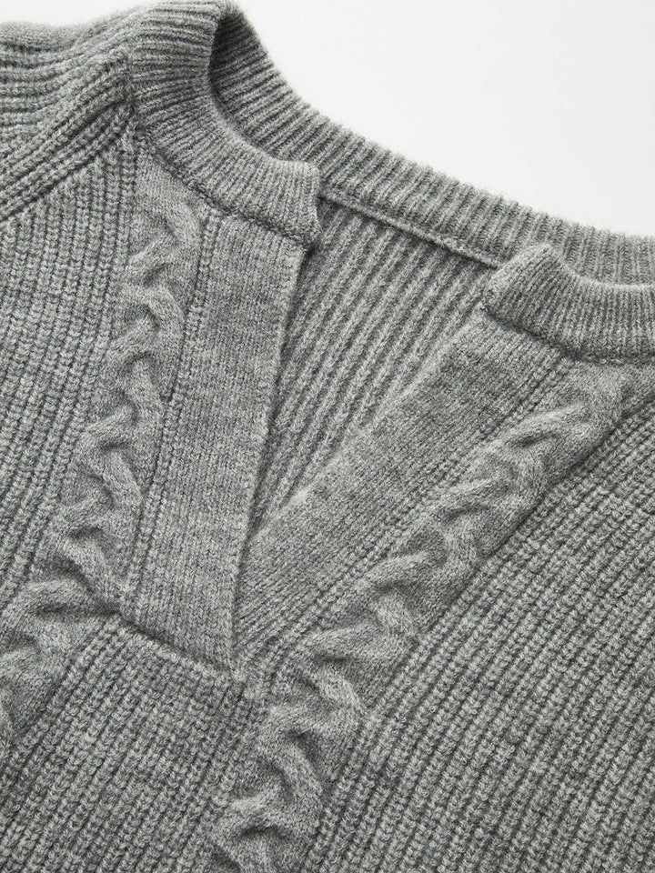 Cable Knit V-neck Puff Sleeve Sweater  Liora Lane Boutique Sweaters