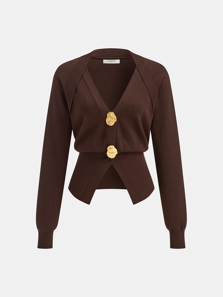 Metal Button V-Neck Knit Cardigan  Liora Lane Boutique Cardigans