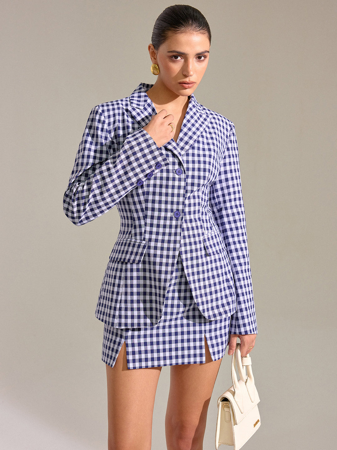 Pocket Vintage Gingham Blazer  Liora Lane Boutique Blazers Blue / XL 161.00
