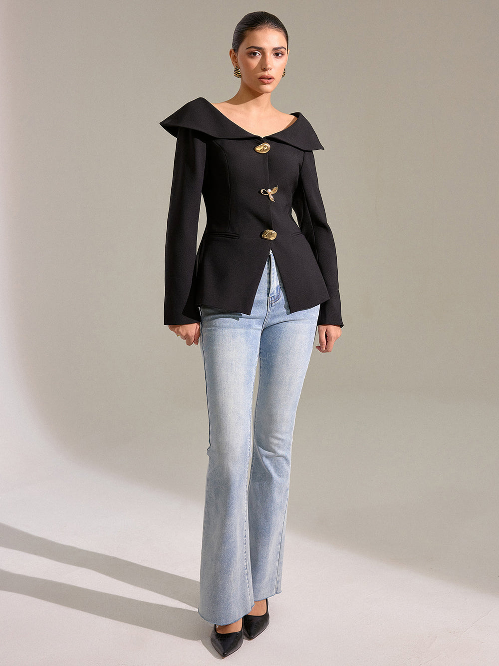 Large Lapel Off-Shoulder Blazer  Liora Lane Boutique Blazers
