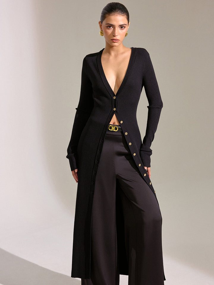 Metal Button Longline Knit Cardigan Dress  Liora Lane Boutique Sweater Dresses