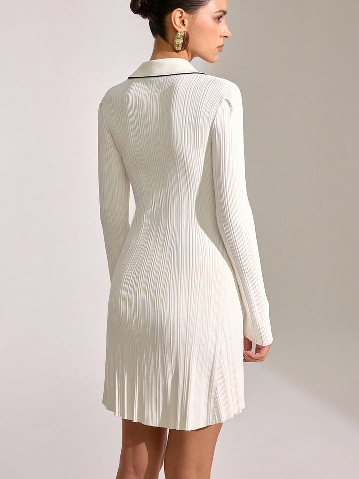 Contrast Trim Collar Long Sleeve Mini Dress  Liora Lane Boutique Sweater Dresses
