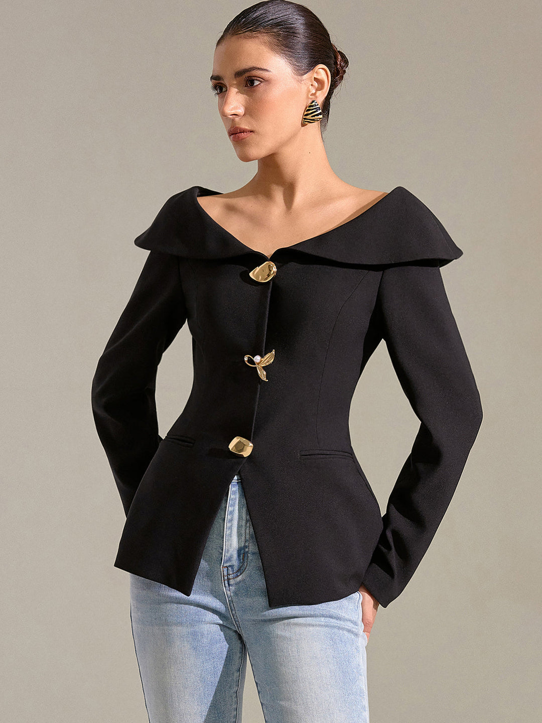 Large Lapel Off-Shoulder Blazer  Liora Lane Boutique Blazers Black / XL 170.00